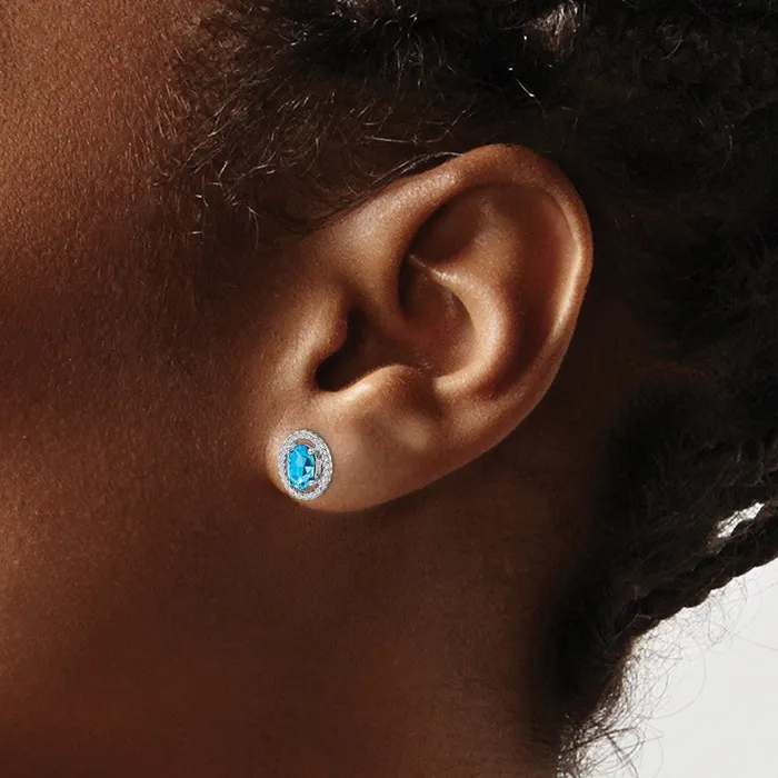 Sterling Silver Rhodplat Light Swiss Blue Topaz Oval Post Earrings Goldia Earrings