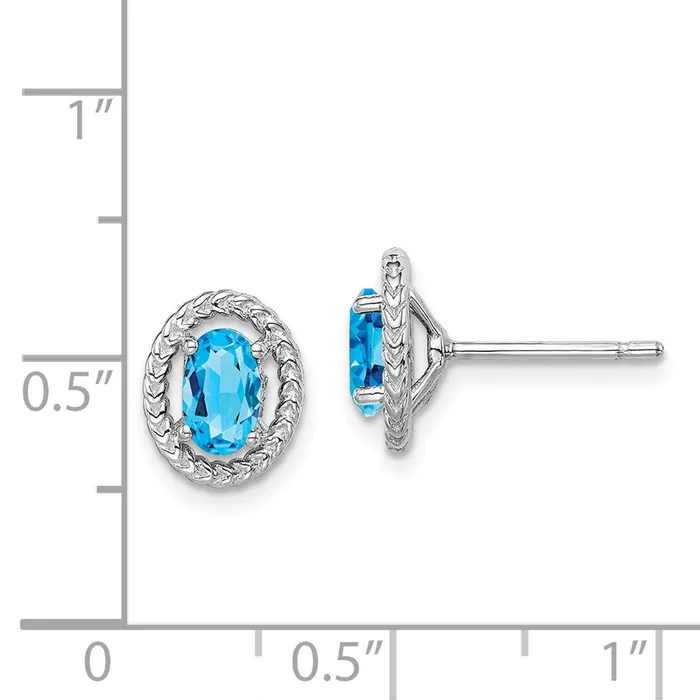 Sterling Silver Rhodplat Light Swiss Blue Topaz Oval Post Earrings Goldia Earrings