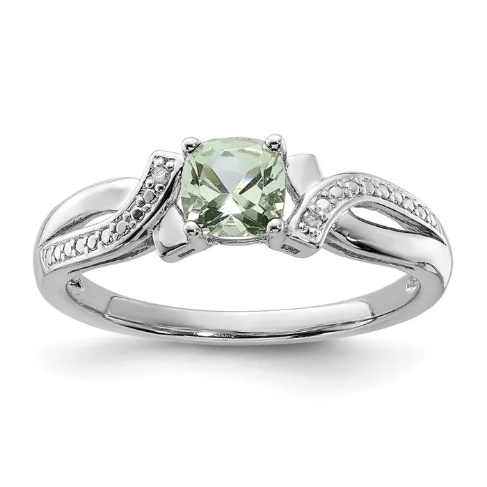 Sterling Silver Rhodium Green Quartz Diamond Ring Goldia Rings