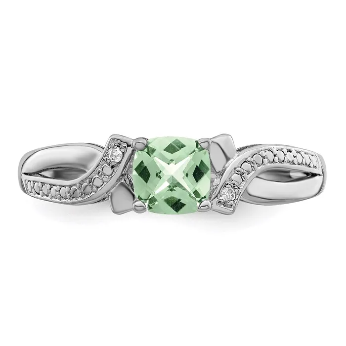 Sterling Silver Rhodium Green Quartz Diamond Ring Goldia Rings