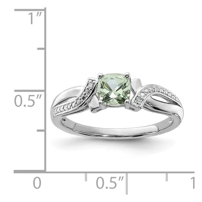 Sterling Silver Rhodium Green Quartz Diamond Ring Goldia Rings
