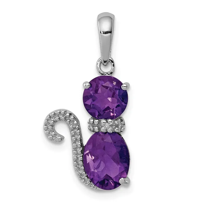 Sterling Silver Rhodiumplated Amethyst and Diamond Cat Pendant Goldia Necklaces Sterling Silver Rhodiumplated Amethyst and Diamond Cat Pendant Goldia Necklaces
