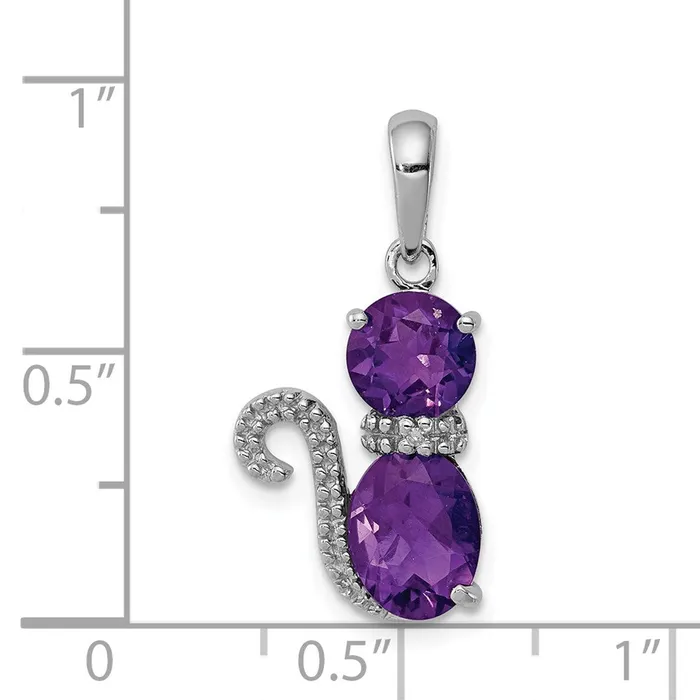 Sterling Silver Rhodiumplated Amethyst and Diamond Cat Pendant Goldia Necklaces