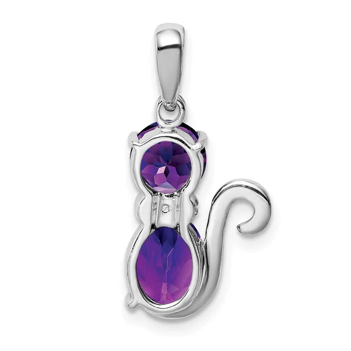 Sterling Silver Rhodiumplated Amethyst and Diamond Cat Pendant Goldia Necklaces