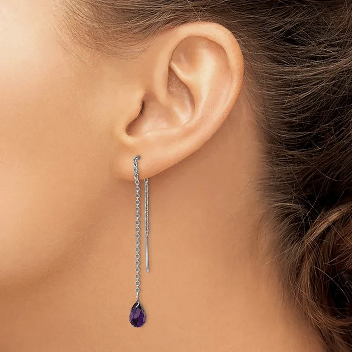 Sterling Silver Rhodiumplated Amethyst Bead Dangle Earrings Goldia Earrings