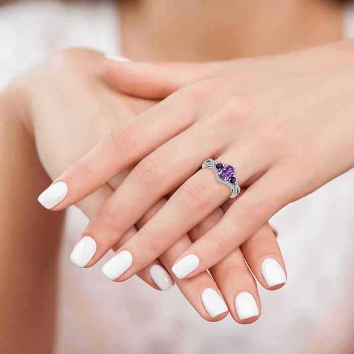 Sterling Silver Rhodiumplated Amethyst u0026 Diamond Ring Goldia Rings