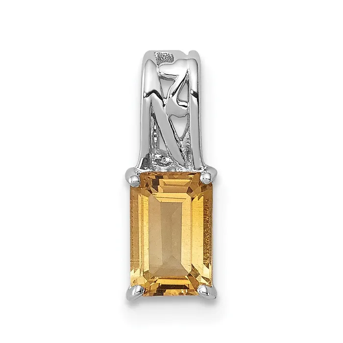 Sterling Silver Rhodium Plated Citrine Rectangle Pendant Goldia Necklaces