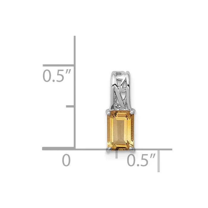 Sterling Silver Rhodium Plated Citrine Rectangle Pendant Goldia Necklaces
