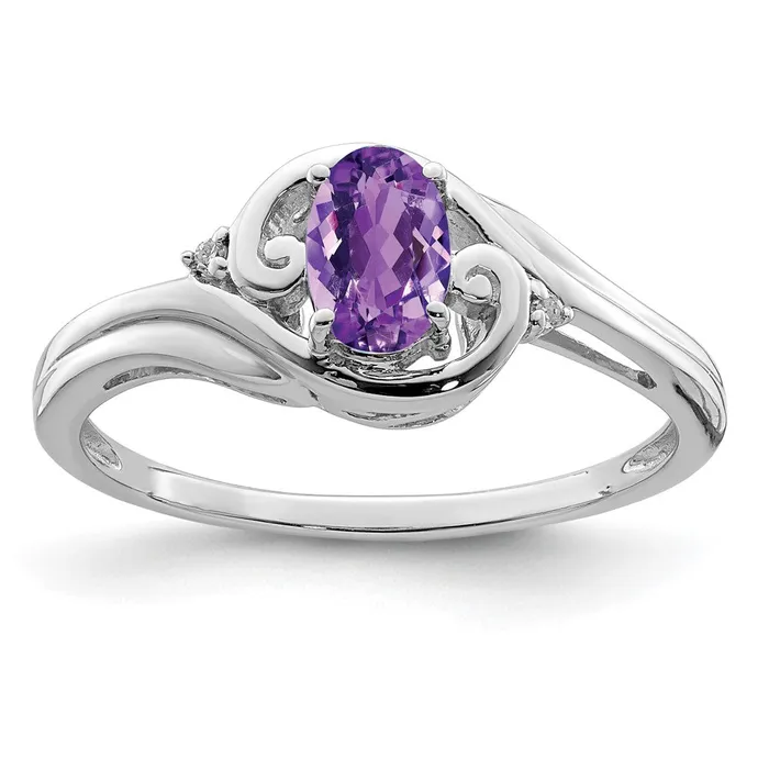 Sterling Silver Rhodiumplated Diamond u0026 Amethyst Ring Goldia Rings