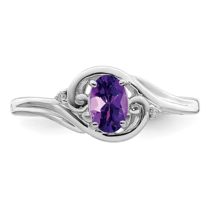 Sterling Silver Rhodiumplated Diamond u0026 Amethyst Ring Goldia Rings