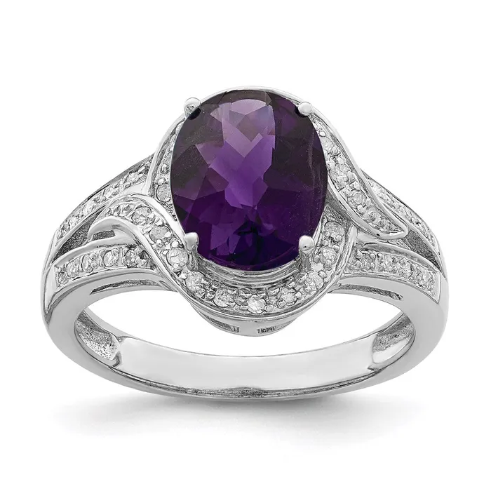 Sterling Silver Rhodiumplated Diamond u0026 CheckerCut Amethyst Ring Goldia Rings Sterling Silver Rhodiumplated Diamond u0026 CheckerCut Amethyst Ring Goldia Rings