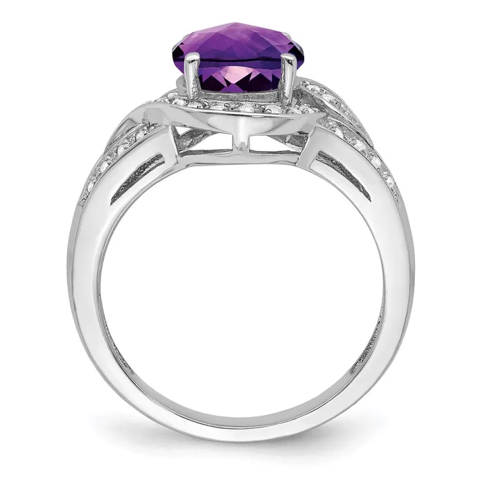 Sterling Silver Rhodiumplated Diamond u0026 CheckerCut Amethyst Ring Goldia Rings