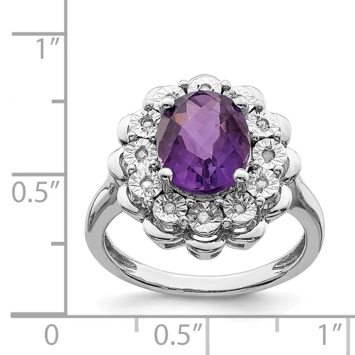 Sterling Silver Rhodiumplated Diamond u0026 CheckerCut Amethyst Ring Goldia Rings