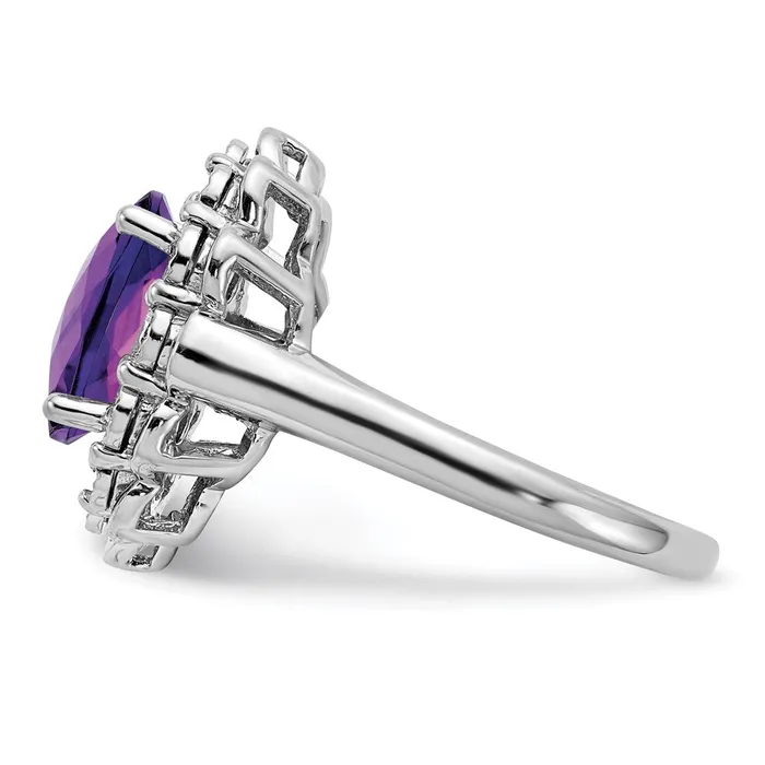 Sterling Silver Rhodiumplated Diamond u0026 CheckerCut Amethyst Ring Goldia Rings