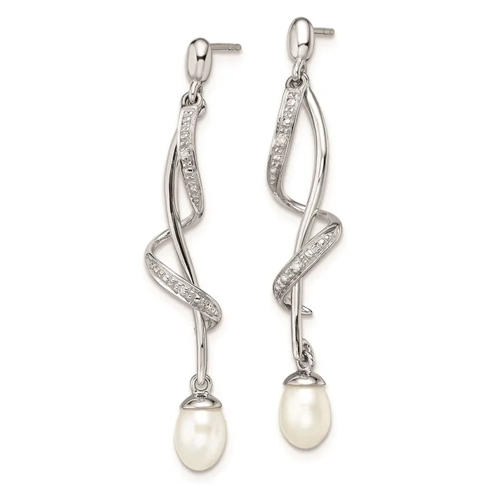 Sterling Silver Rhodium Plated Diamond u0026 FW Cultured Pearl Post Ear Goldia Earrings