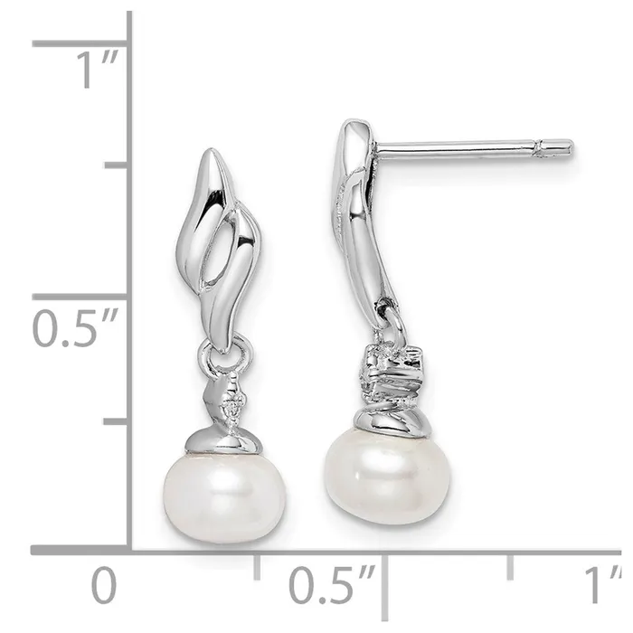 Sterling Silver Rhodium Plated Diamond u0026 FW Cultured Pearl Post Ear Goldia Earrings