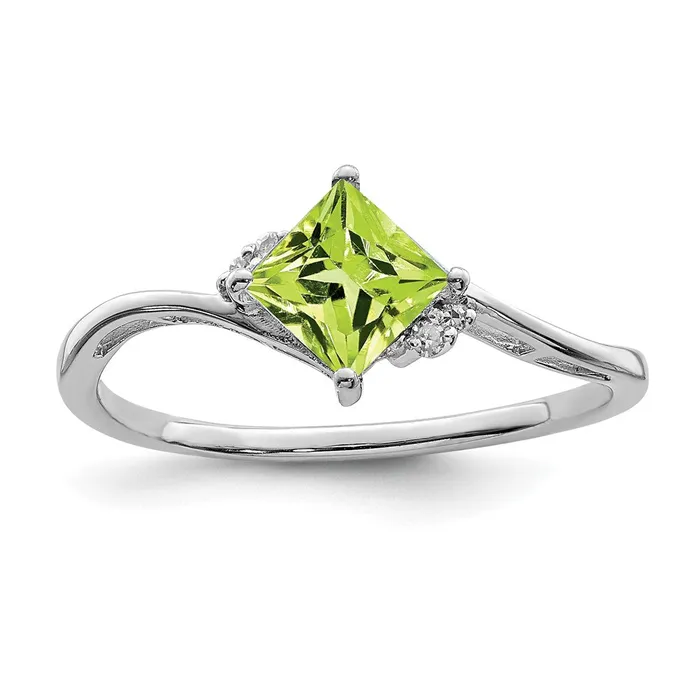 Sterling Silver Rhodium Plated Diamond u0026 Peridot Square Ring Goldia Rings Sterling Silver Rhodium Plated Diamond u0026 Peridot Square Ring Goldia Rings