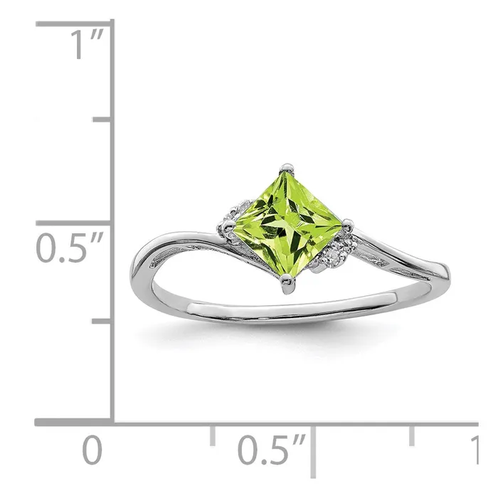 Sterling Silver Rhodium Plated Diamond u0026 Peridot Square Ring Goldia Rings
