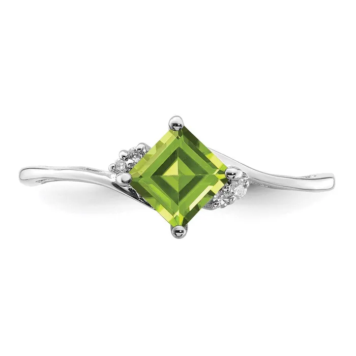 Sterling Silver Rhodium Plated Diamond u0026 Peridot Square Ring Goldia Rings