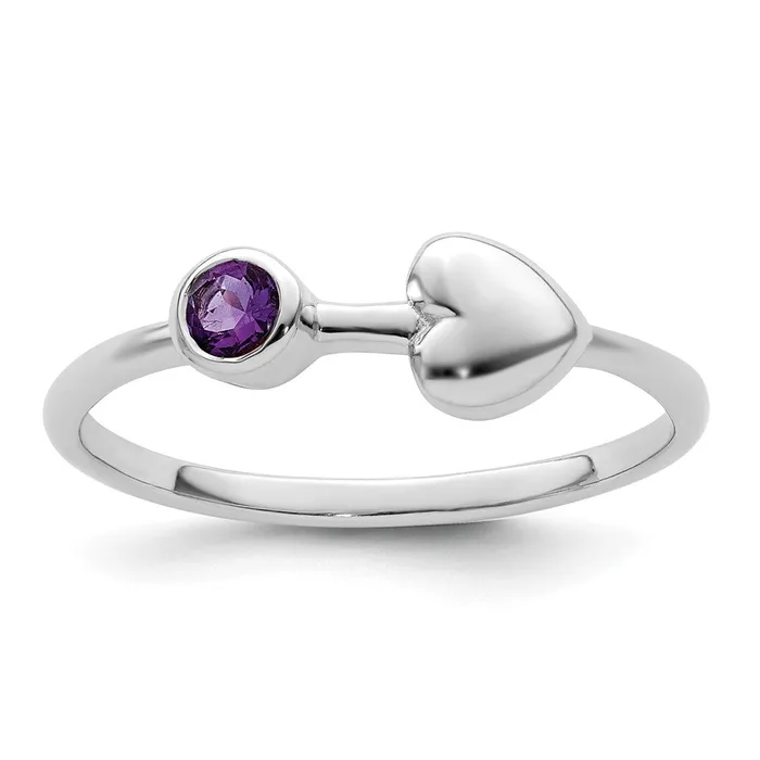 Sterling Silver Rhodiumplated Polished Heart Amethyst Ring Goldia Rings