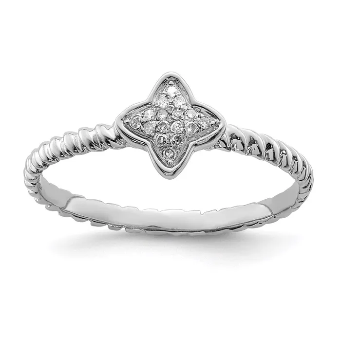 Sterling Silver Rhodium White Diamond Stackable Ring Goldia Rings