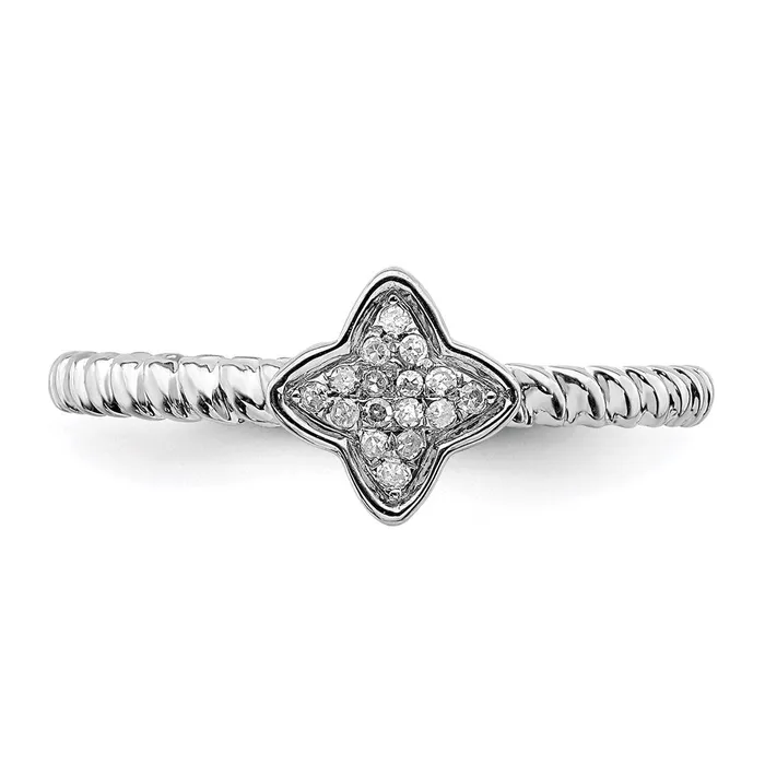 Sterling Silver Rhodium White Diamond Stackable Ring Goldia Rings
