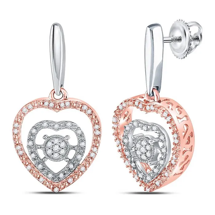 Sterling Silver Round Diamond Rosetone Heart Dangle Earrings 14 Cttw gndatlanta Earrings Sterling Silver Round Diamond Rosetone Heart Dangle Earrings 14 Cttw gndatlanta Earrings