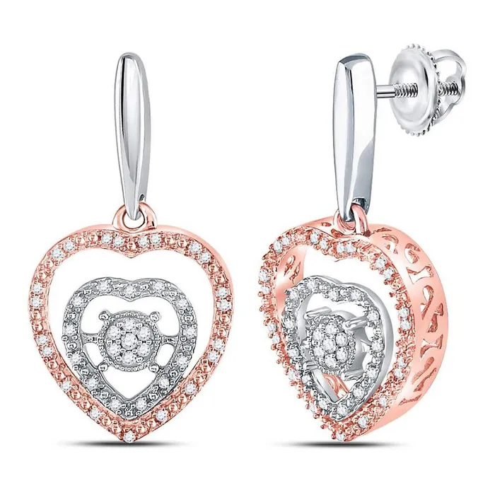 Sterling Silver Round Diamond Rosetone Heart Dangle Earrings 14 Cttw gndatlanta Earrings