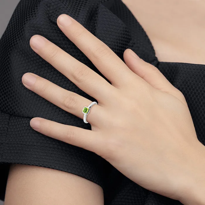 Sterling Silver Stackable Expressions Cushion Cut Peridot Ring Goldia Rings