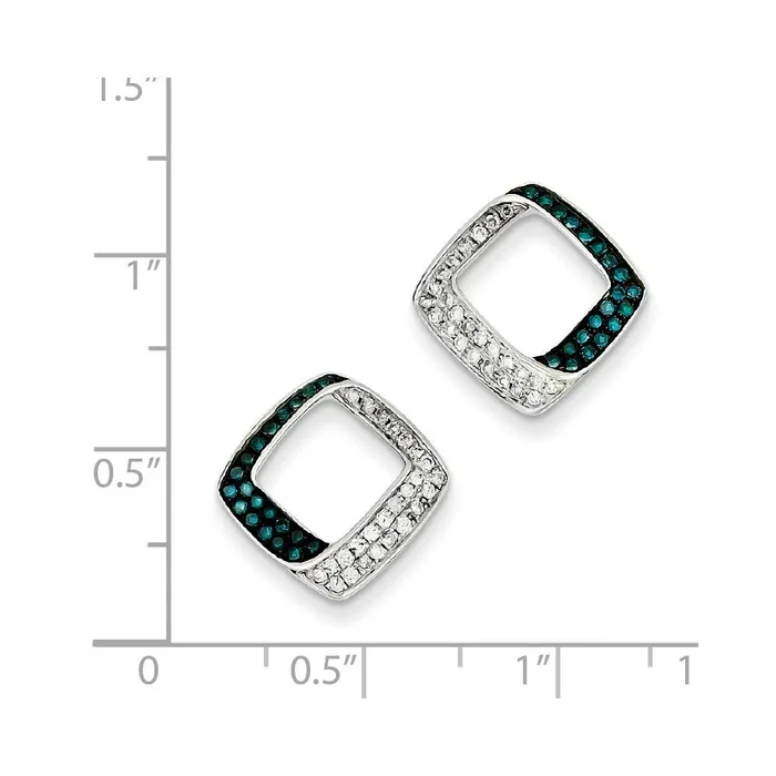 Sterling Silver White u0026 Blue Diamond Square Post Earrings Goldia Earrings