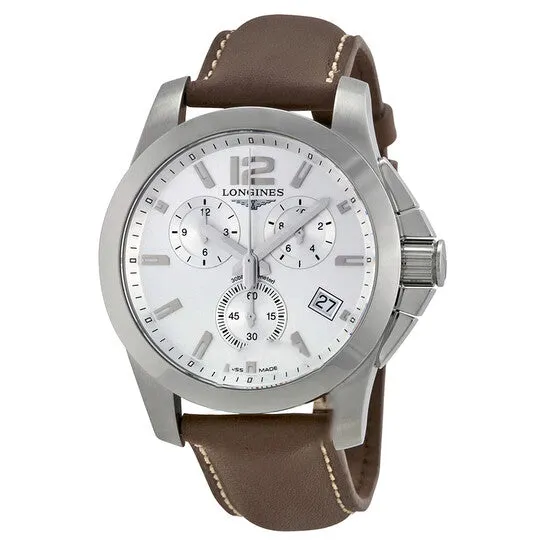 Watches Original Longines Conquest Chronograph Silver Dial Brown Leather Mens Watch L36604765 JMS always Watches Original Longines Conquest Chronograph Silver Dial Brown Leather Mens Watch L36604765 JMS always